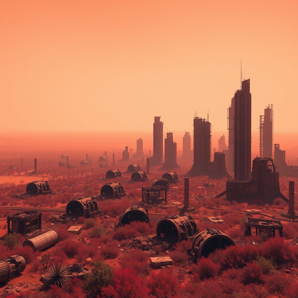 Cyberpunk Martian Metropolis in Rusty Red Hues