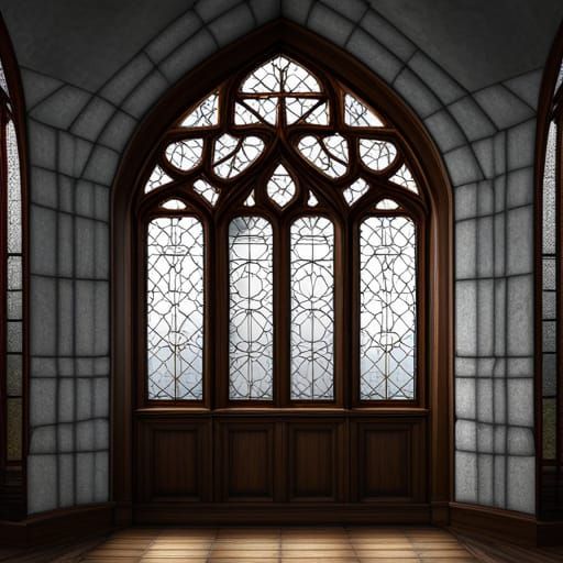 Tudor Fantasy House with Intricate Stained Glass Window