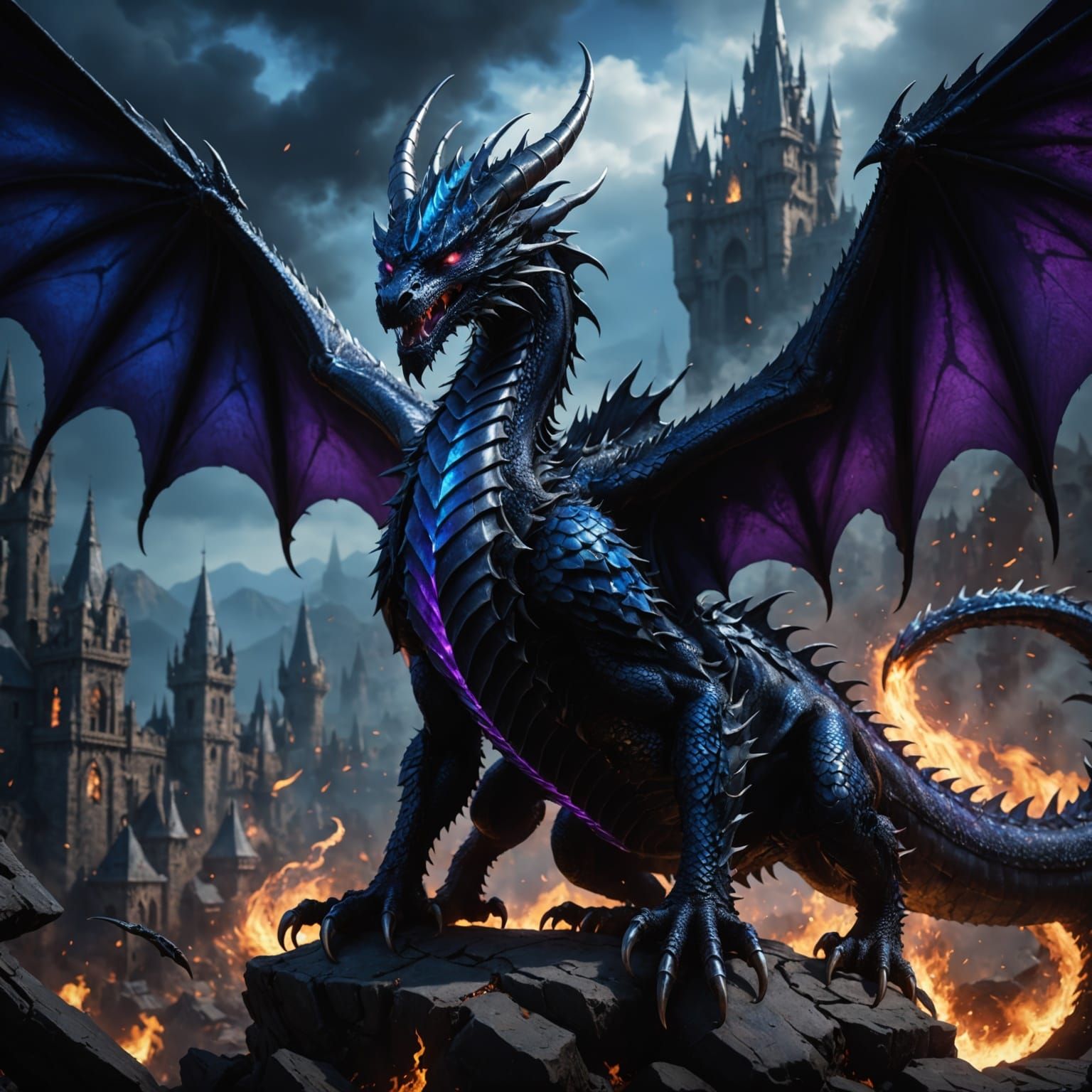 Ethereal Black Dragon in Dark Blue Flames