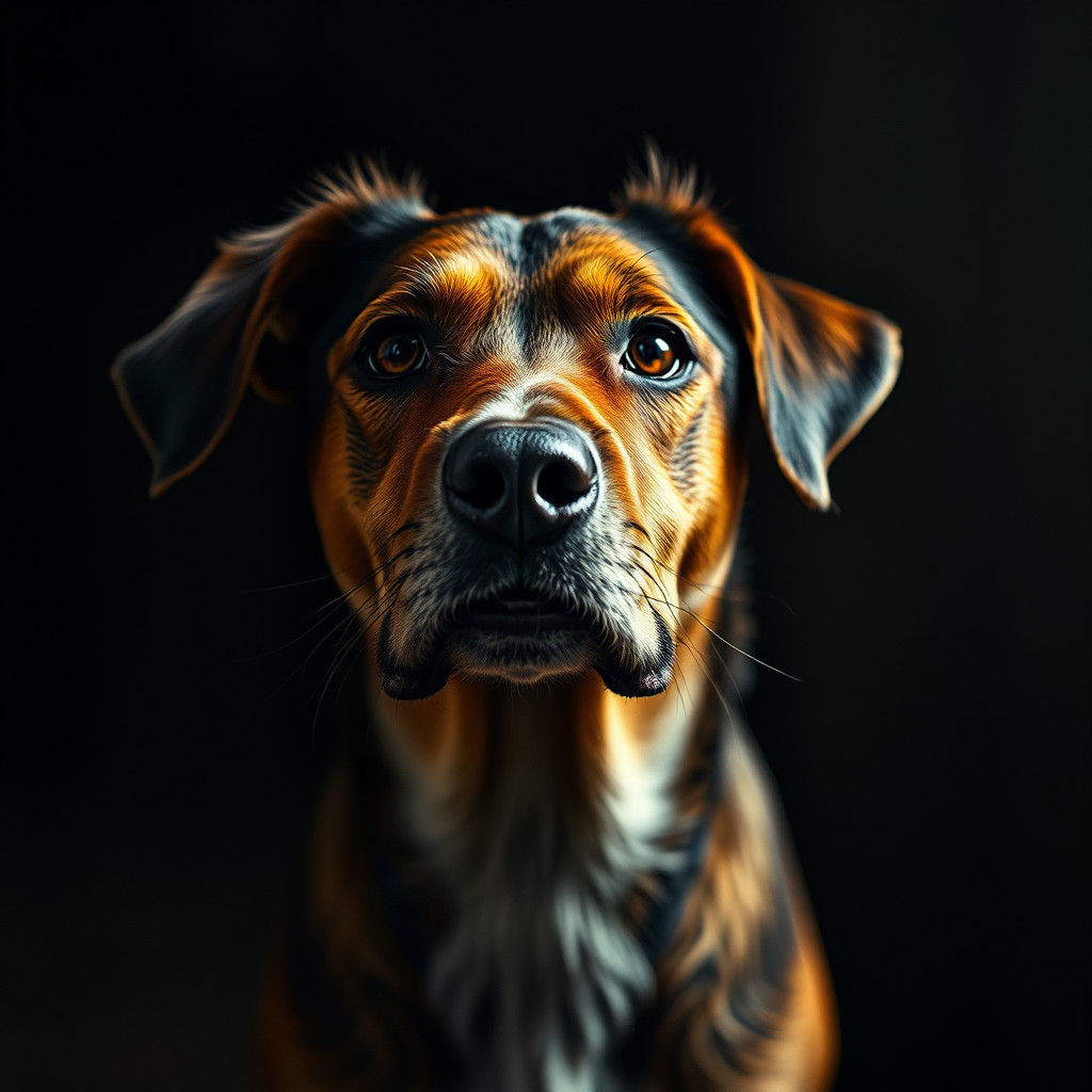 Hyperrealistic Portrait of a Dog in Moody Atmosphere