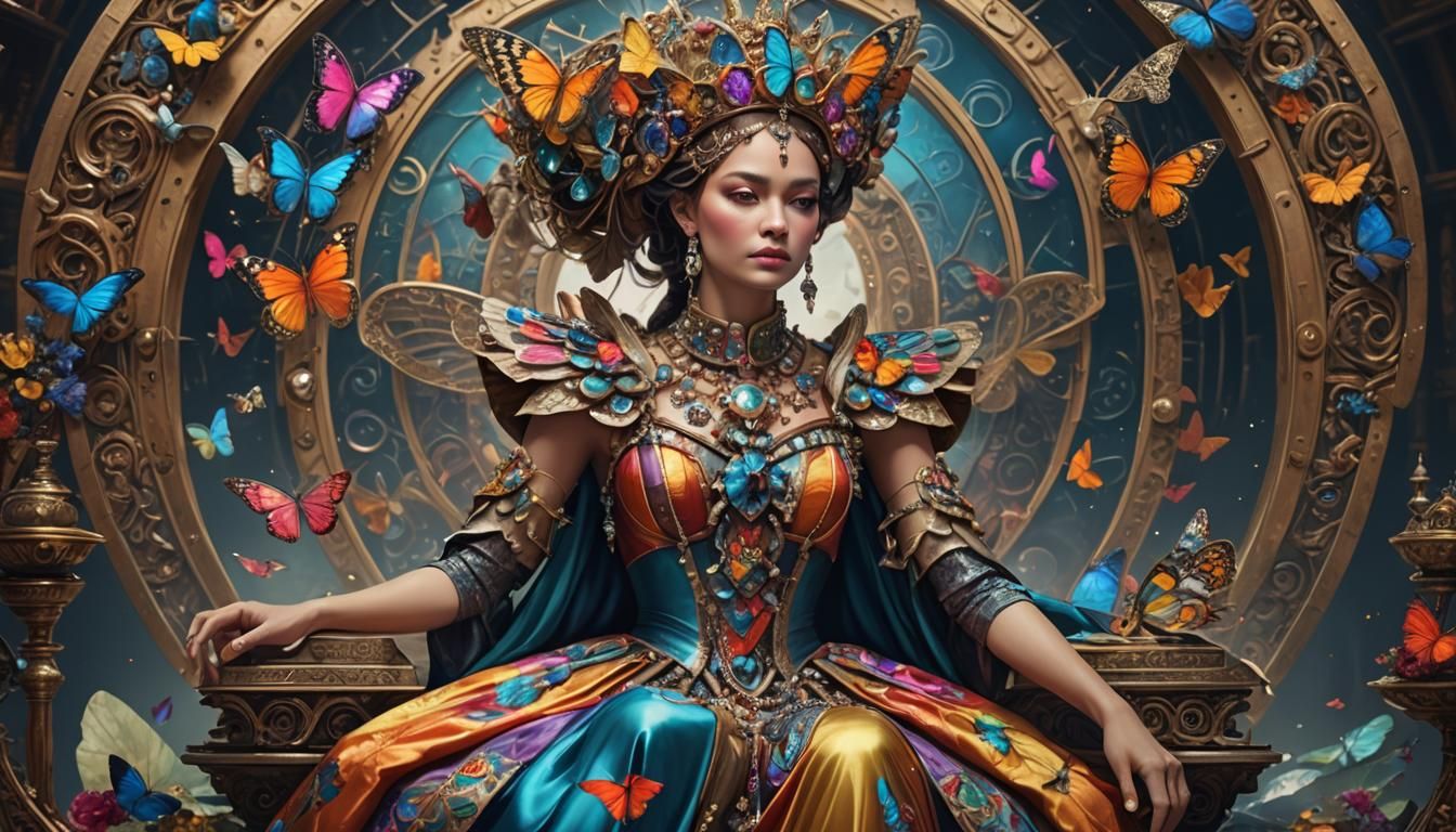 Ethereal Queen in Splendid, Antique-Style Regalia