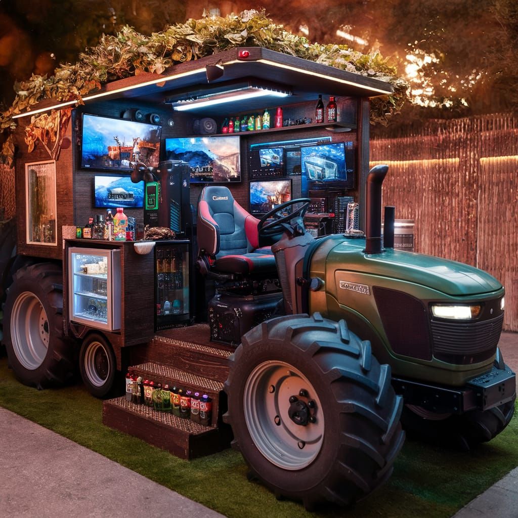 Miniature Tractor Gaming Haven in Warm Natural Light