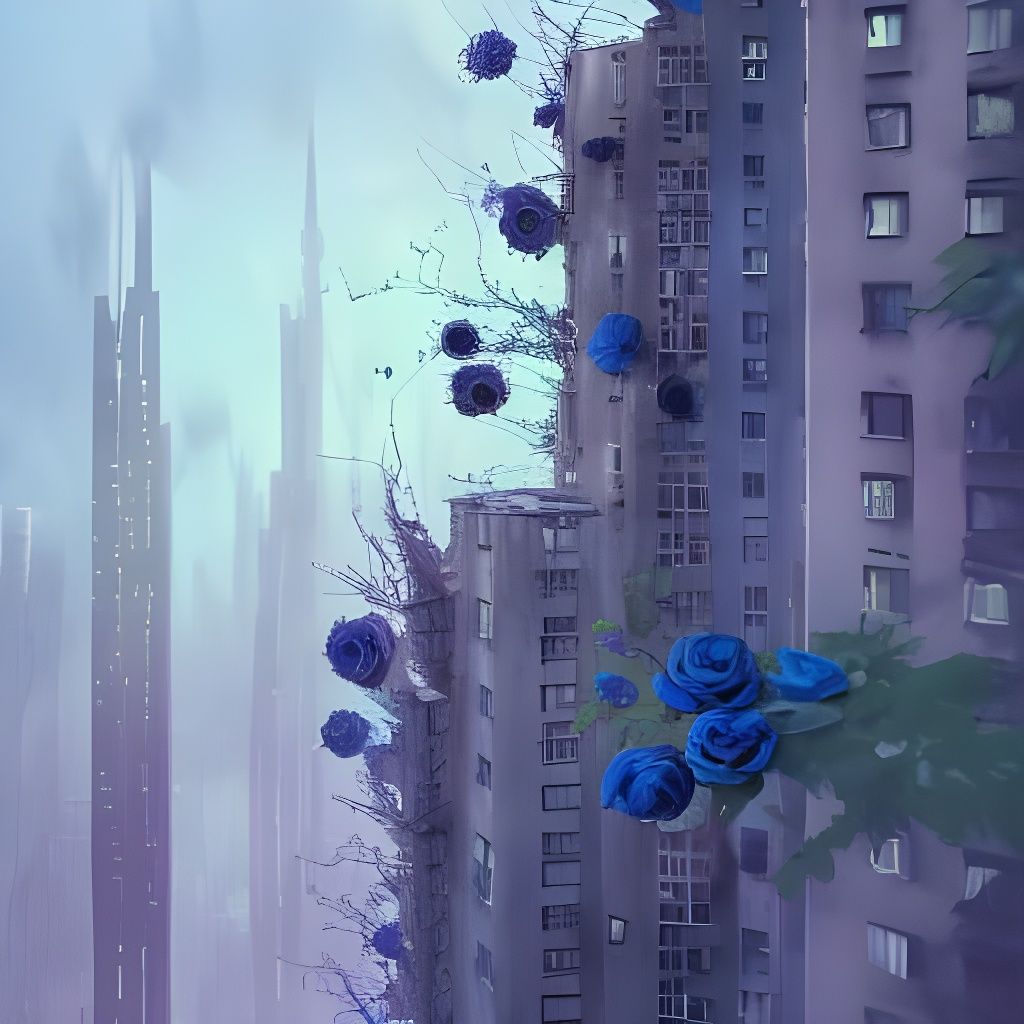Blue and Black Roses Over Metropolis: Matte Painting
