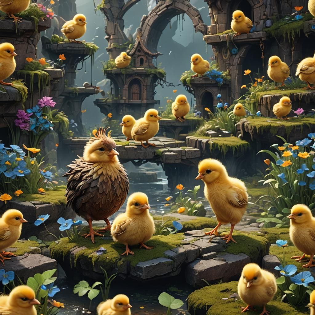 Surreal Chick in Fantastical Landscape