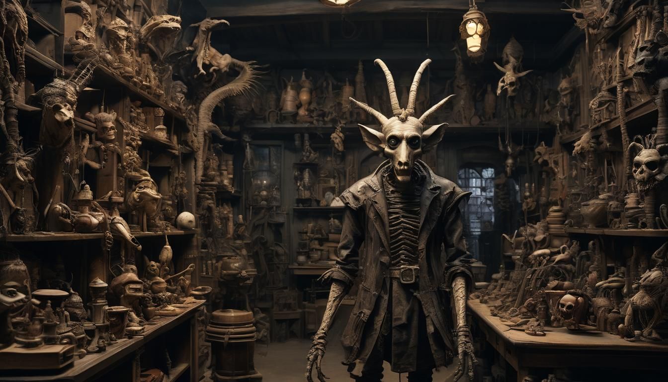 Gepetto's Eerie Taxidermy Workshop in Surreal Dystopia