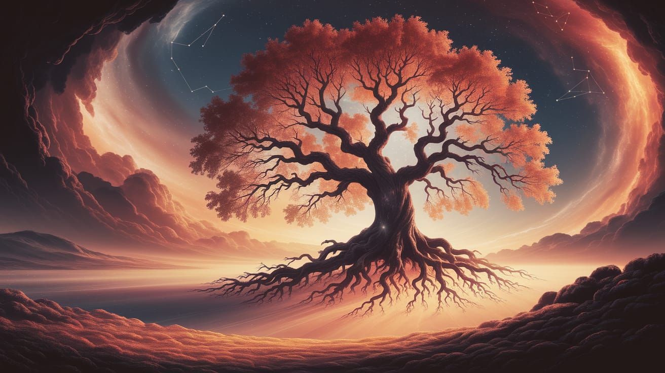 Cosmic Oak: Art Nouveau Tree of Life