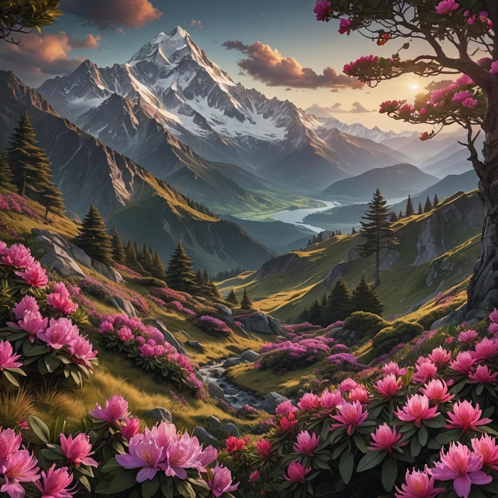 Epic Alpine Rhododendron in Majestic Mountain Landscape
