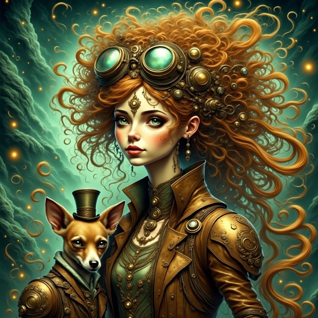 Dreamlike Steampunk Siren with Her Whimsical Steam-Powered C...