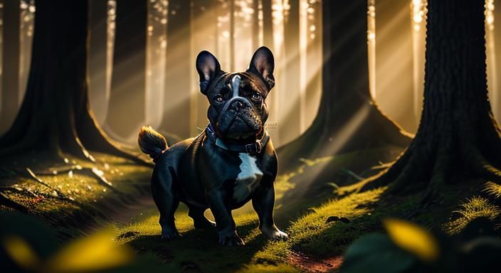 Golden Hour Photography of a French Bulldog in a Forest
