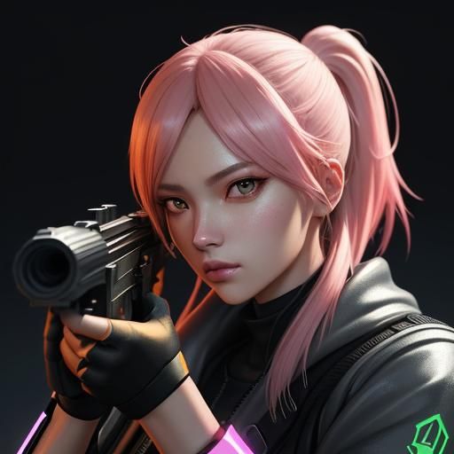 Glamorous Girl with Gun and Pastel Glow