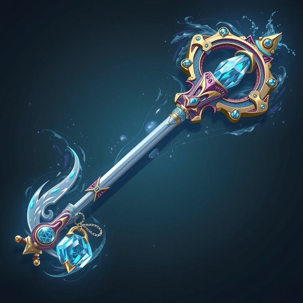 Wind and Water Keyblade with Crystal Keychain