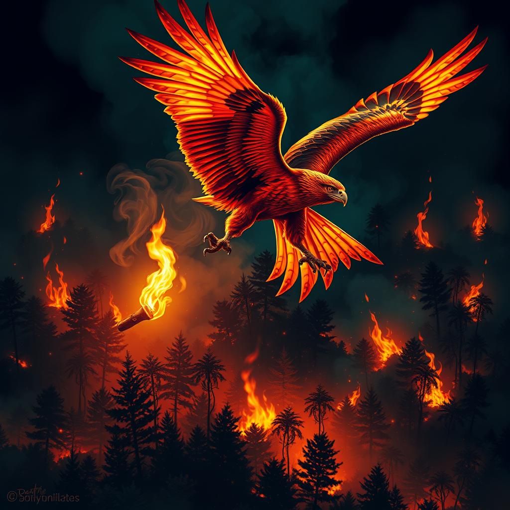 Majestic Firehawk of Flames Takes Flight