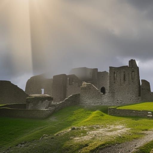 Medieval Castle Ruins soothed by Heavenly Sunshine