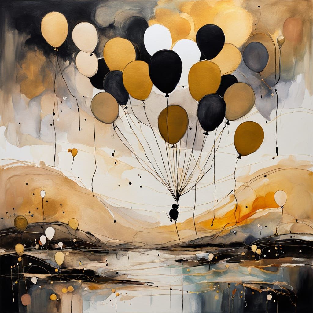 Mouse with Balloons in Dreamlike Expressionism