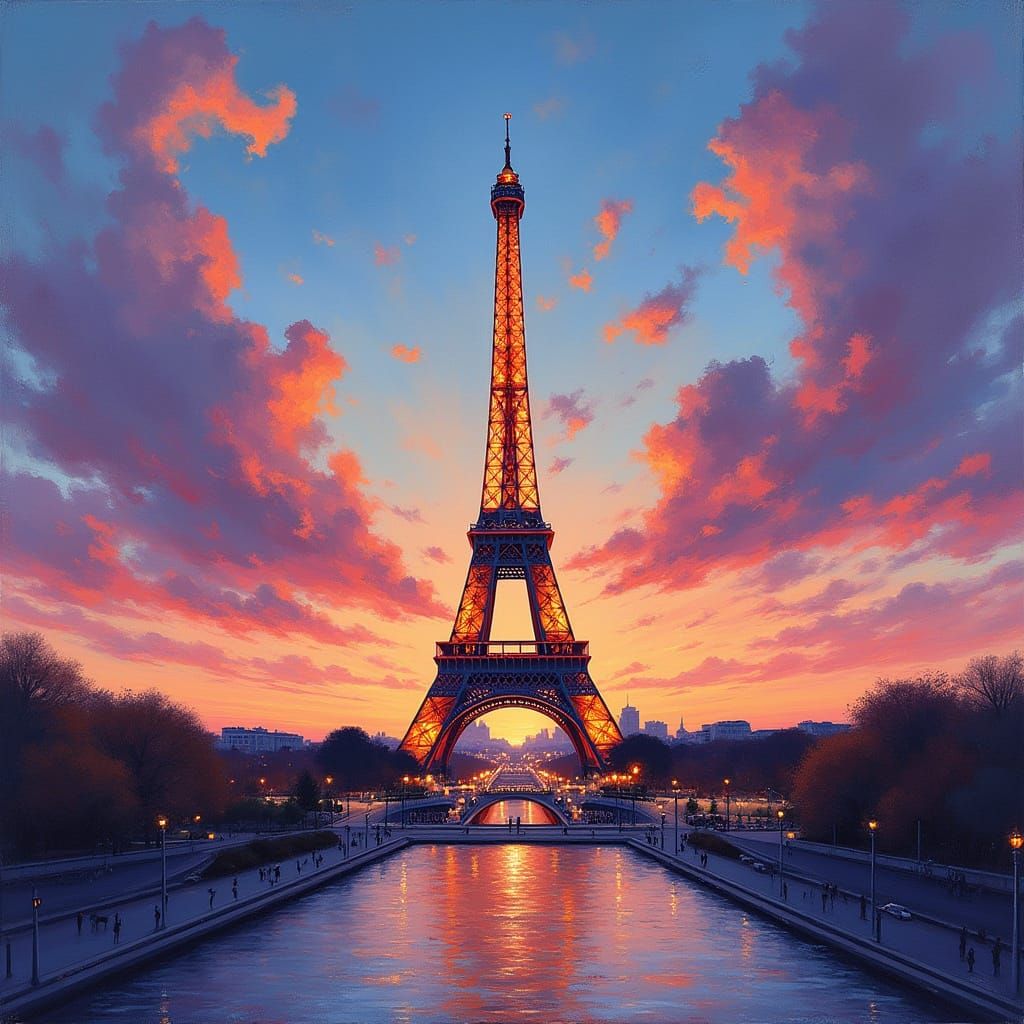Eiffel Tower at Sunset in Impressionist Style