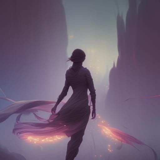 Ethereal Ribbon Dance in a Dark Fantasy Flower Field