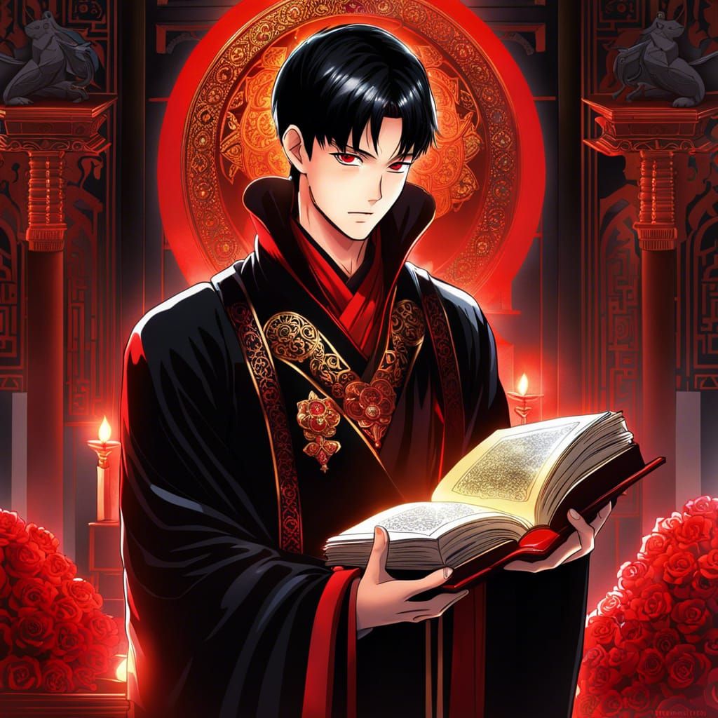 Manga-Inspired Priest in Temple, 16k Resolution, Vibrant Col...