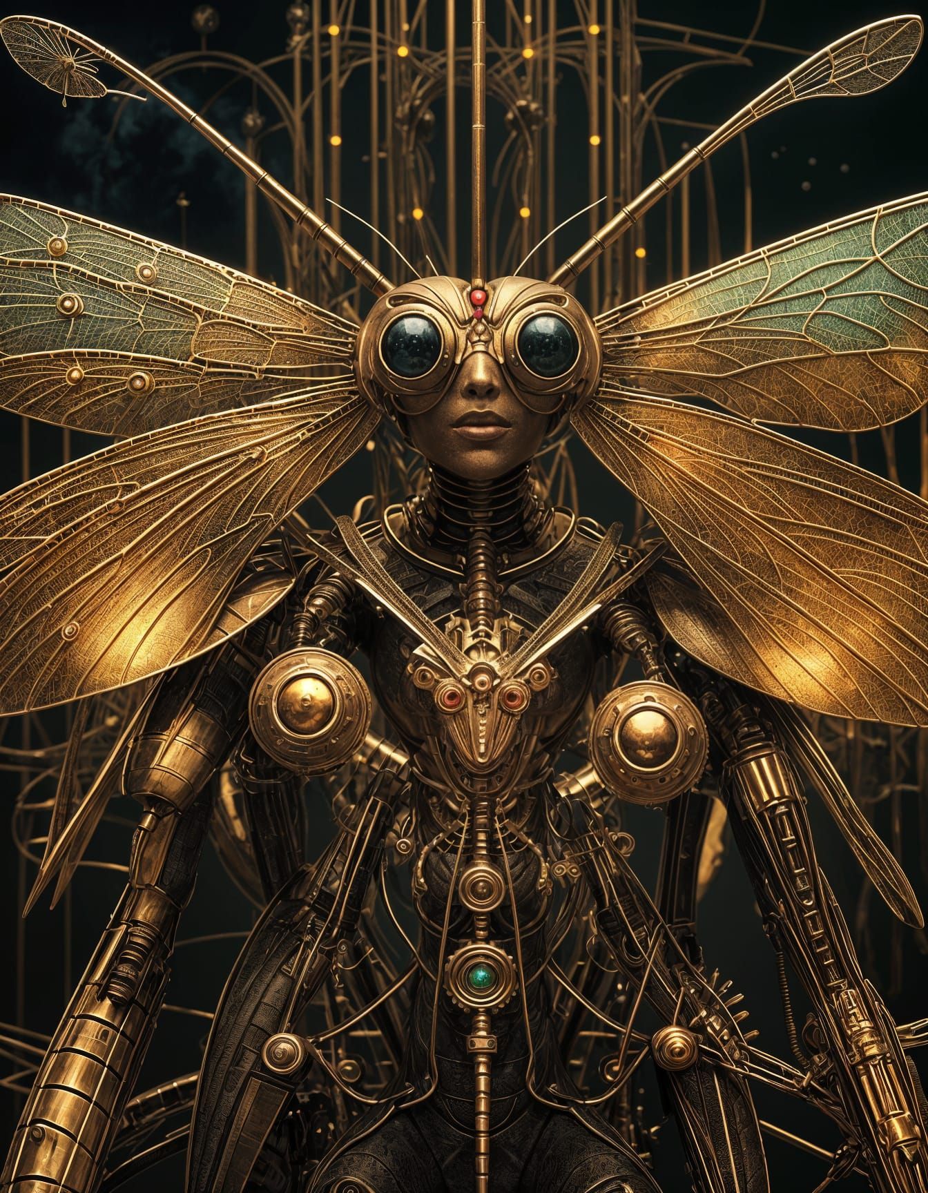 Bosch-Inspired 3D Mechanical Dragonfly-Woman