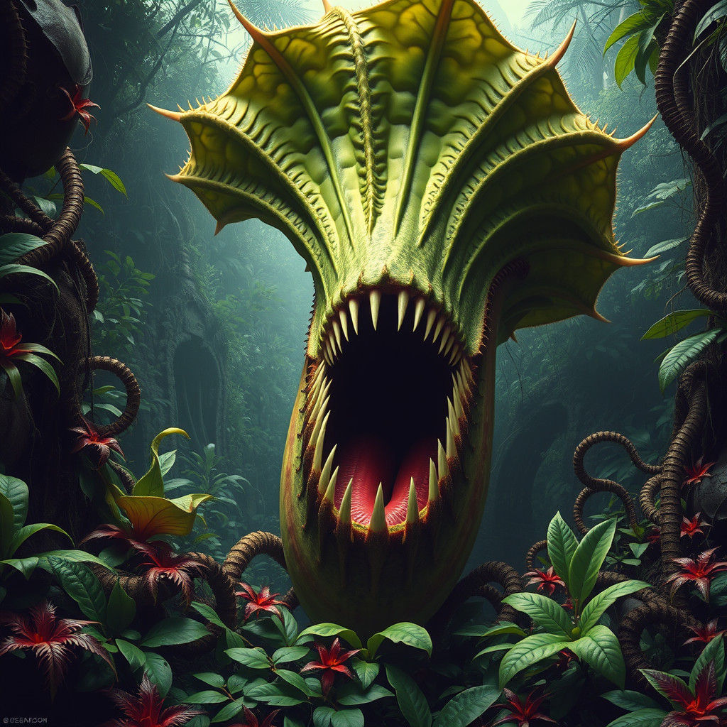 Gigantic Biomechanical Venus Flytrap Towers Over Jungle Land...