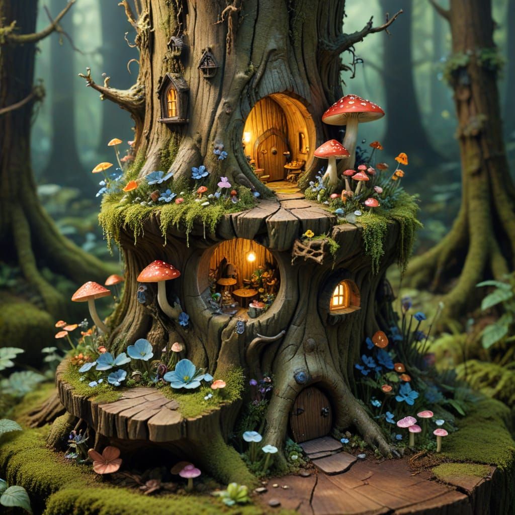 Enchanted Fairy Garden in Hollow Tree Stump