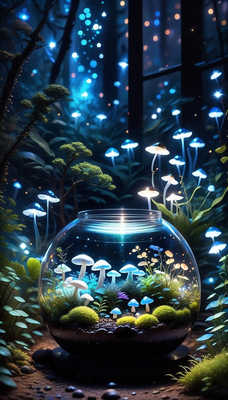 Dreamy Whimsical Night Forest in a Magical Terrarium
