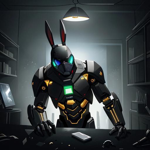 Cyborg Rabbit with Cybernetic Implants, Cinematic Digital Ar...