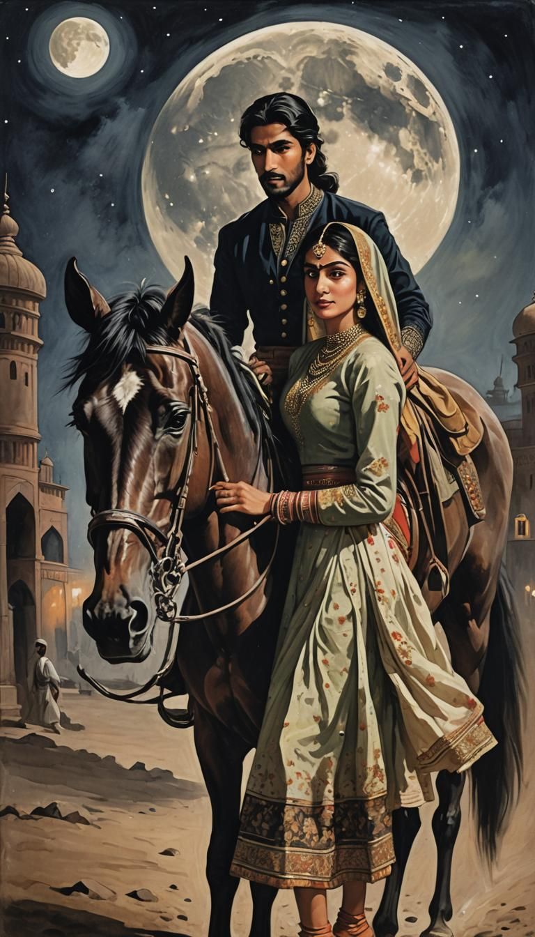 A Strong Rider and His Companion Under a Lunar Glow