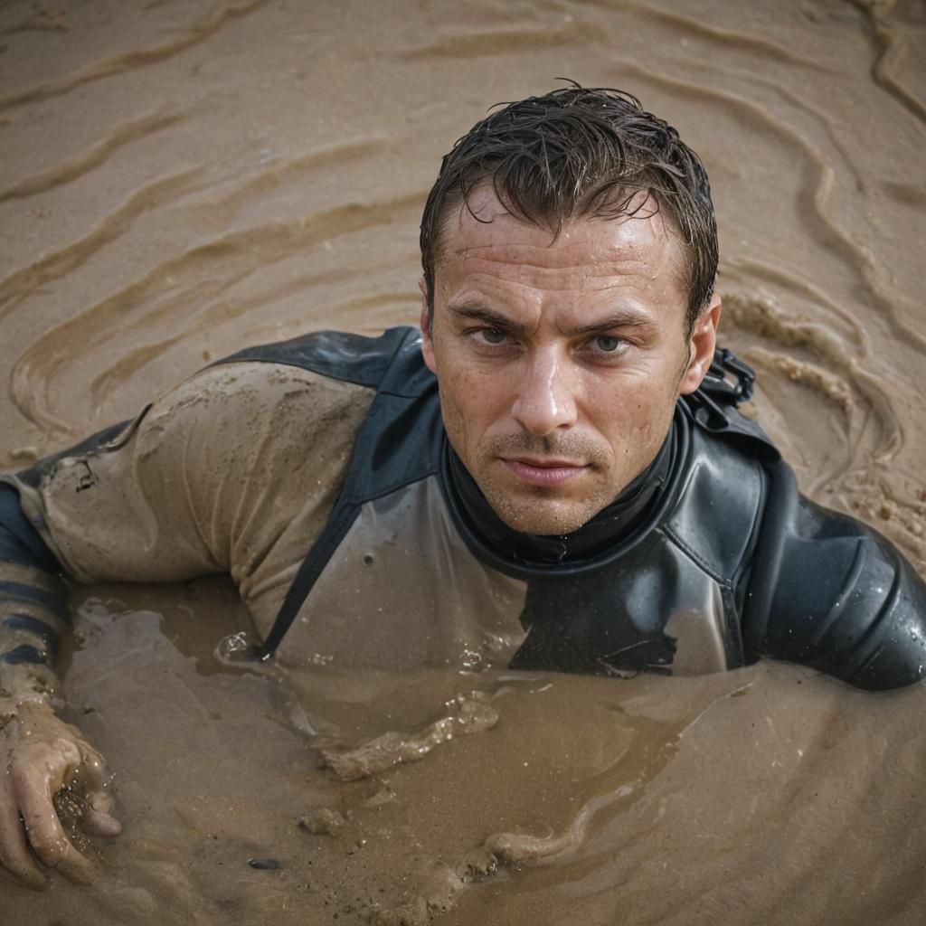 Muscular Man Trapped in Quicksand Underwater