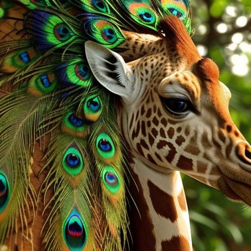 Giraffe Meets Peacock in Vibrant Hybrid Form