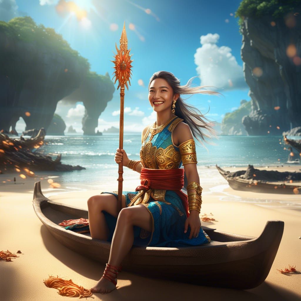 Beauty in Serene Paradise: Oriental Goddess Basks in Sunshin...