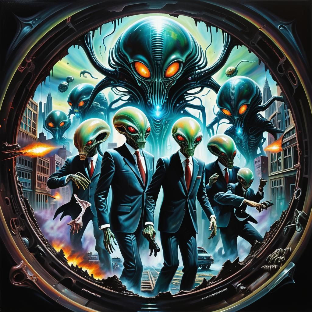 Biomechanical Nightmares Unfold in a Surrealist Cityscape