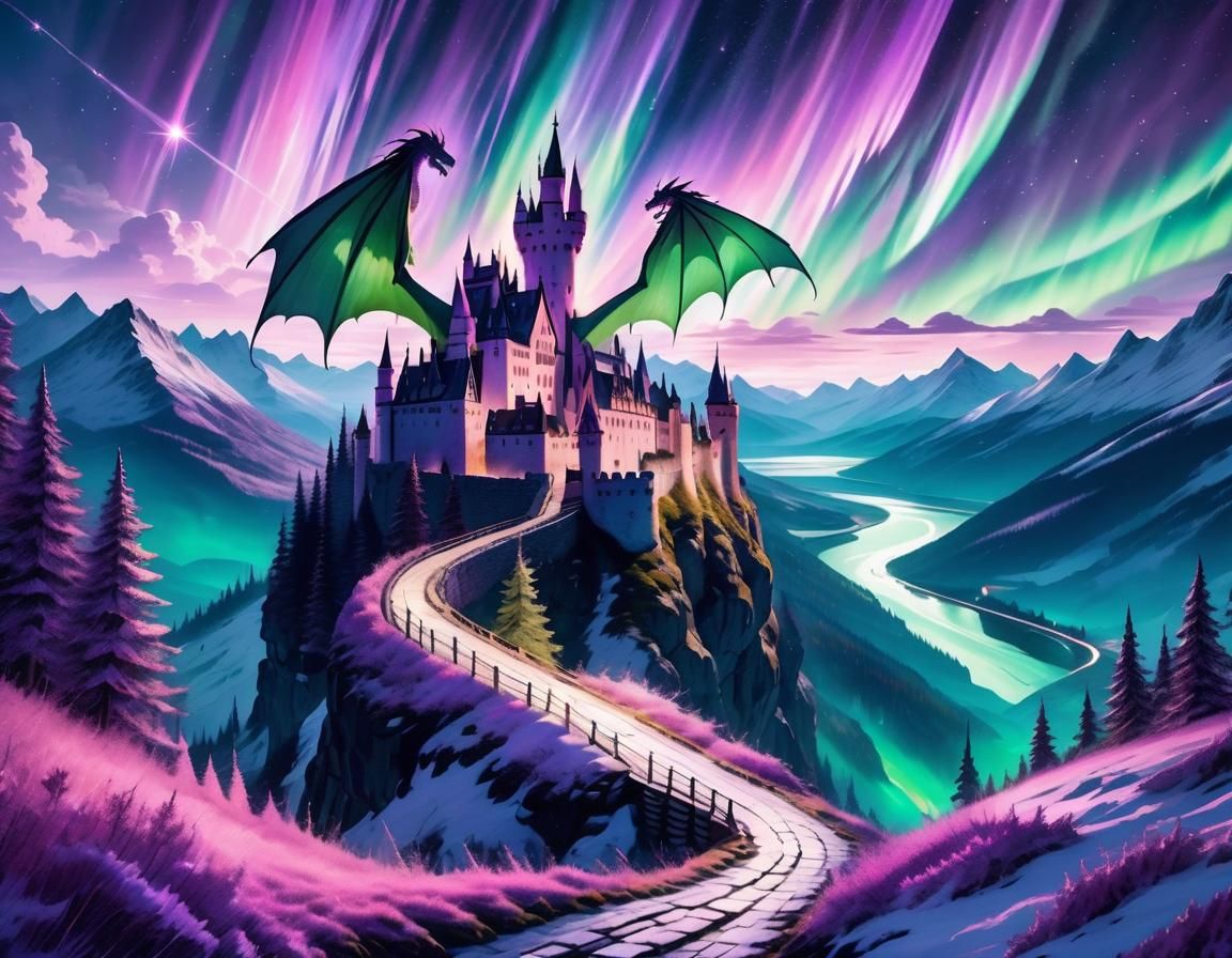 Dreamlike Dragon Soars Over Medieval Castles Amidst Vibrant....