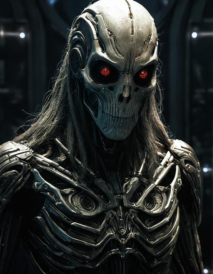 Biomechanical Masterpiece in Dark, Dimly Lit Chamber