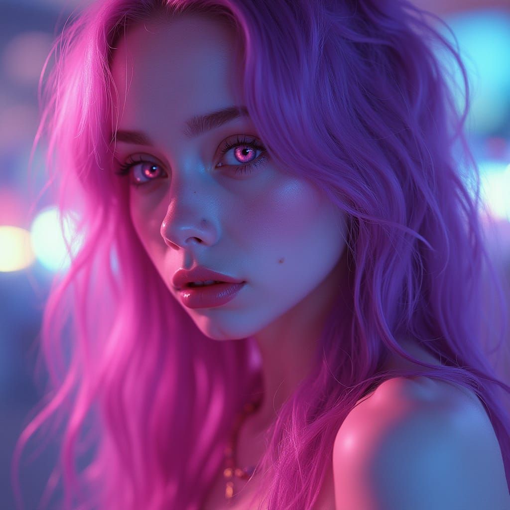 Cyberpunk Elven Mother in Neon Hues