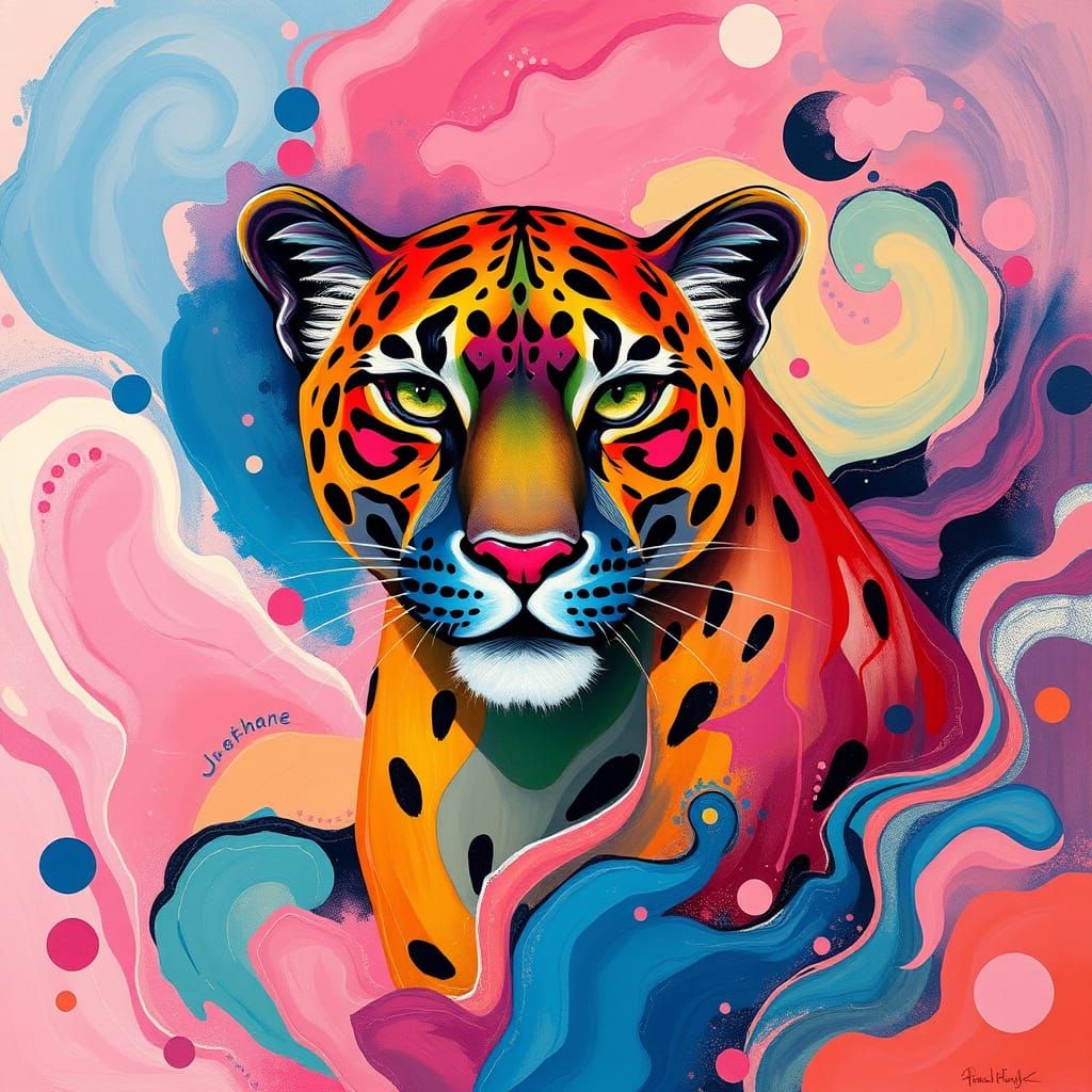 Vibrant Panther in Abstract Color Fields