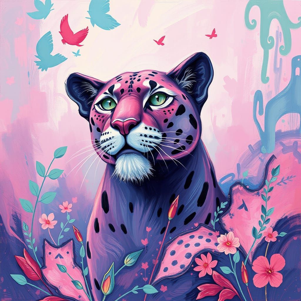 Dreamlike Panther in Pastel Hues