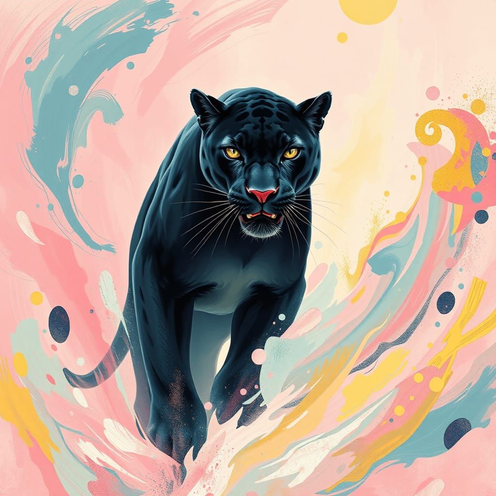 Elegant Panther in Vibrant Pastel Hues