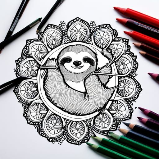 Cute Sloth in a Minimalist Mandalas Black and White Art