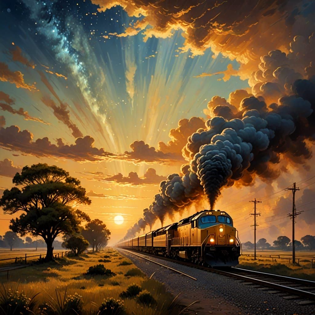 Vintage Steam Train Chugs Through Ethereal Landscape