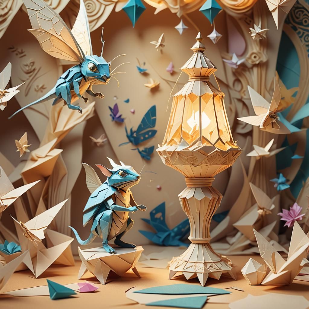 Whimsical Genie Meets Cricket in Soft Pastel Fantasy Art