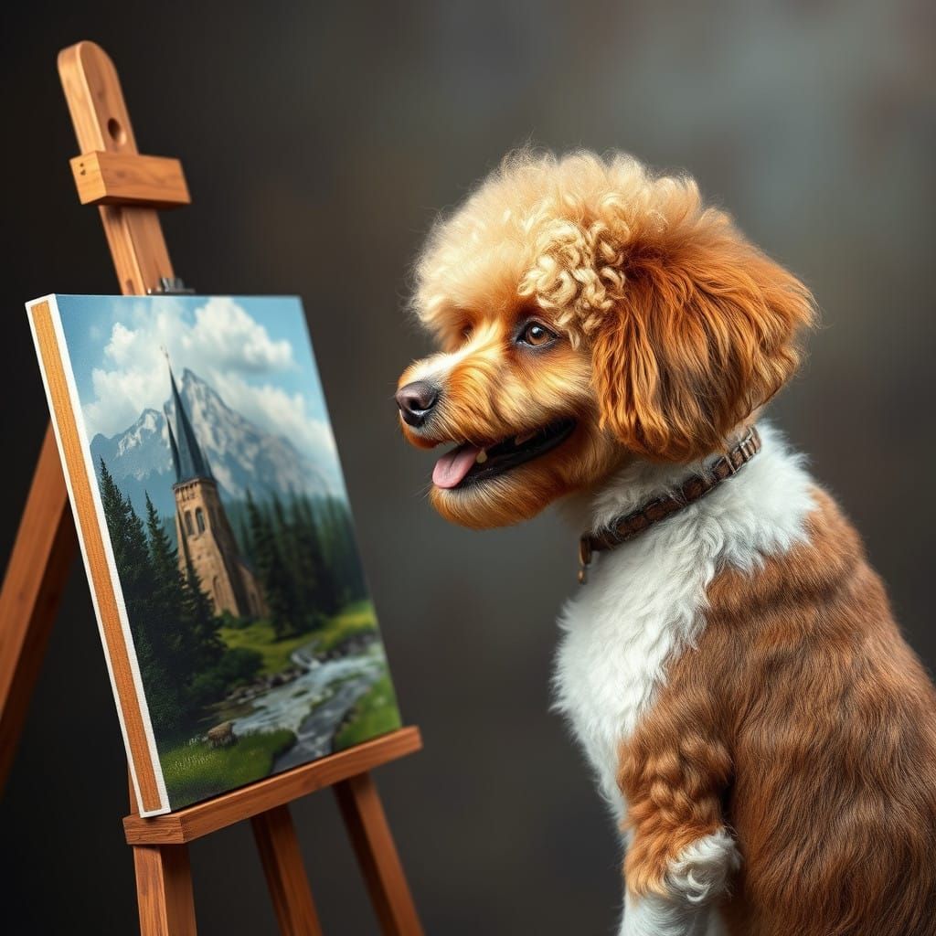 Happy Dog Painter in a Joyful Art Studio