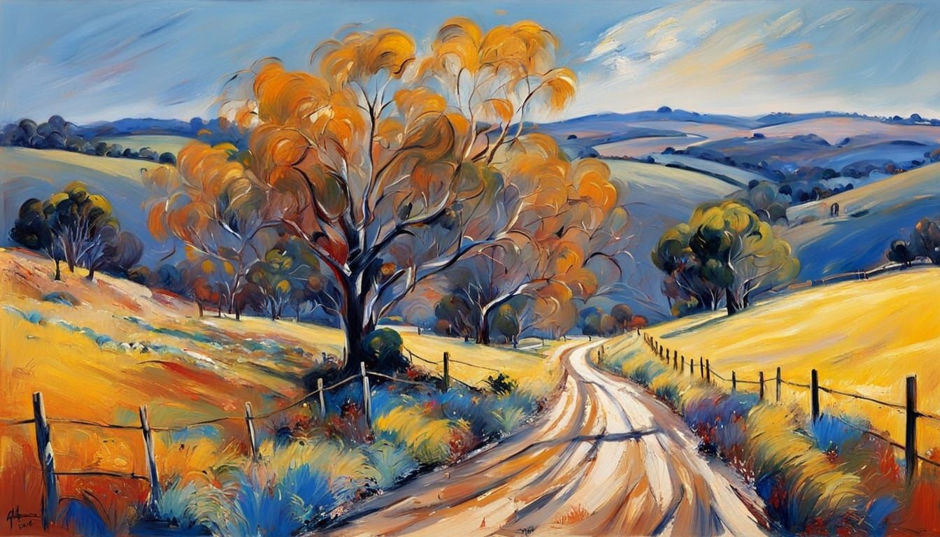 Australian Impressionist Landscape with Expressive Brushstro...