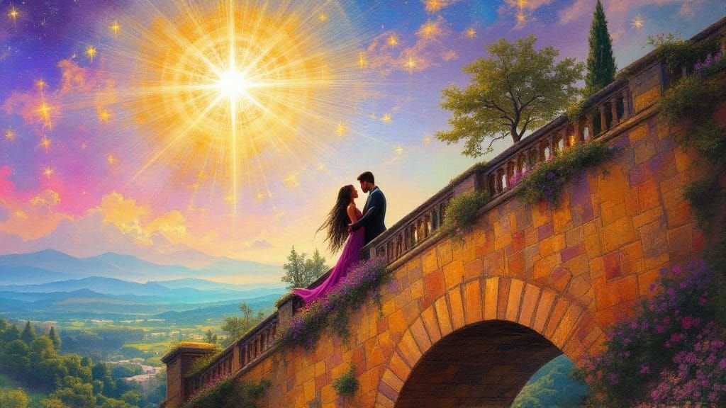 Love Reunited on Majestic Bridge at Twilight