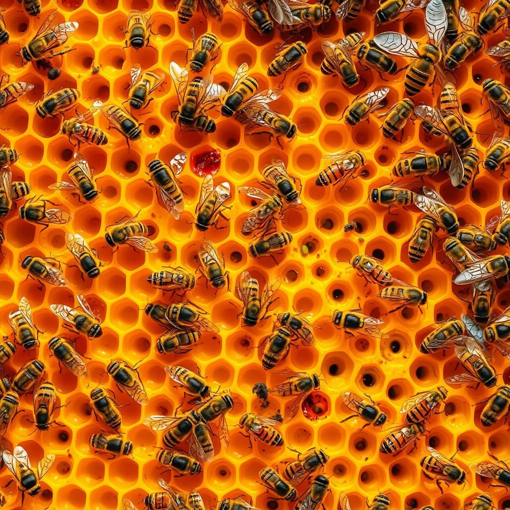 Golden Honeycomb in Vibrant Bloom, Rendered in Alcohol Ink S...