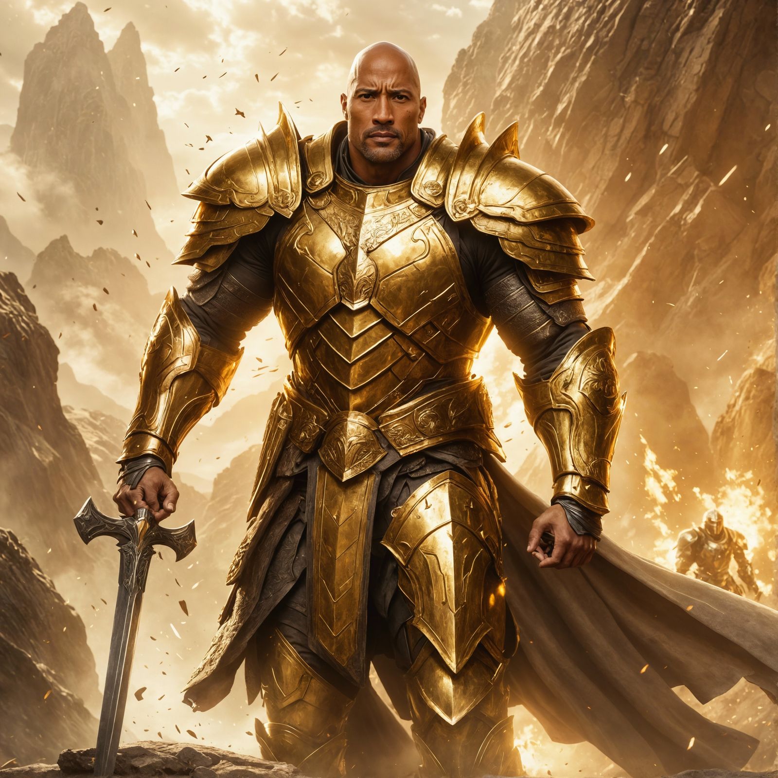 Dwayne Johnson as a Noble Paladin in Golden Armor