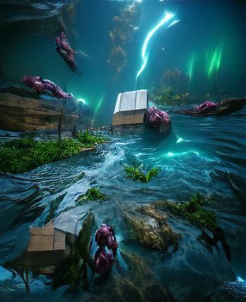 Marvel Comics' Epic Flood Scene in Cyberpunk Style