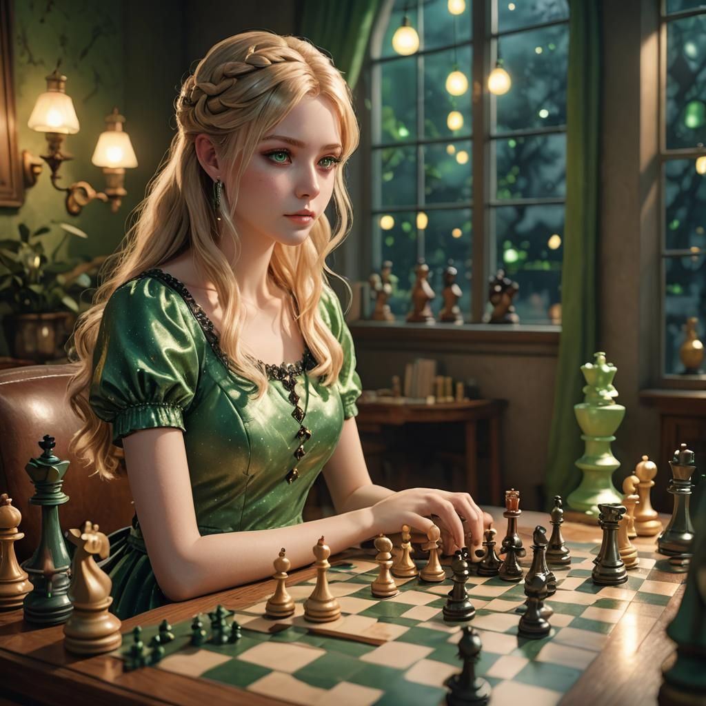 Anime-Inspired Girl Enchants with Chess Set
