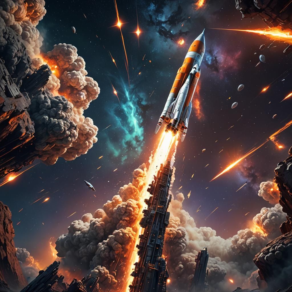 Spectacular Space Rocket Launch in Futuristic Vastness
