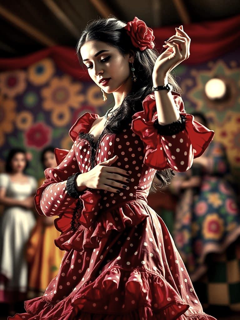 Passionate Sevillana Dancer in Hyperrealistic Art Nouveau St...