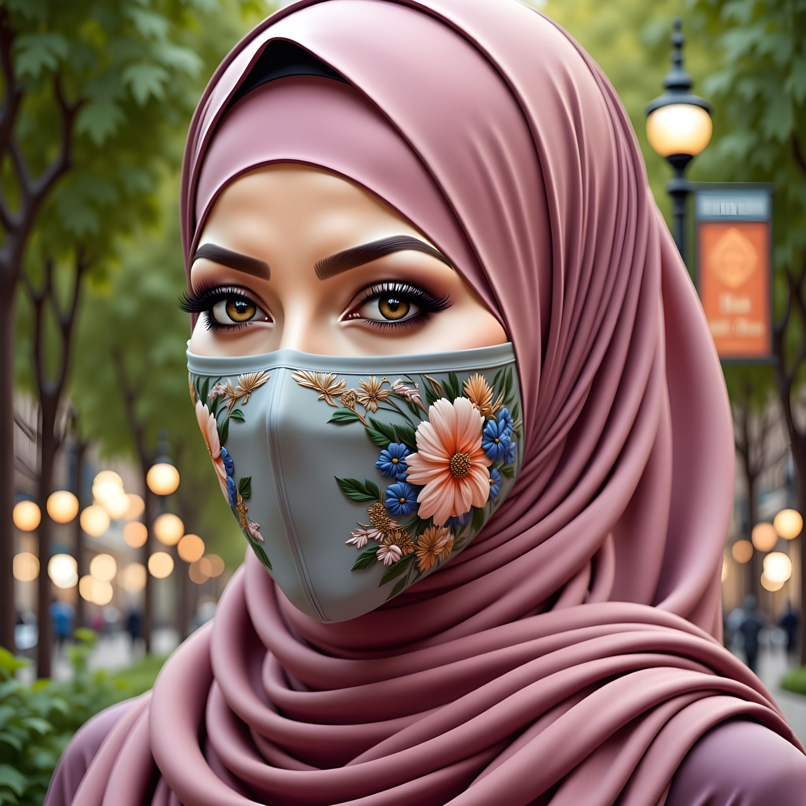 A Beautiful Hijabi Woman in a Vibrant Floral Setting